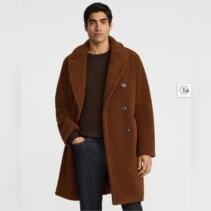 Men's Express Brown Double-Breasted Teddy Coat
